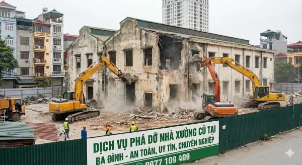 Thu mua &amp; phá dỡ nhà xưởng cũ tại Ba Đình | Giá cao – Thi công nhanh – Pháp lý chuẩn