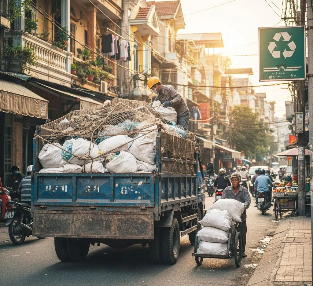Sử dụng xe tải chuyên dụng, đảm bảo vận chuyển an toàn, không rơi vãi.