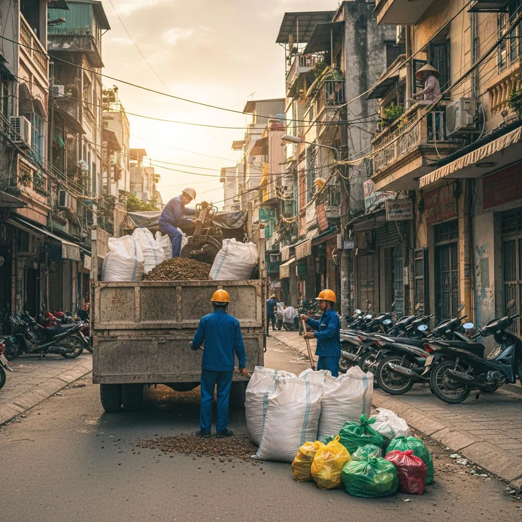 Đất trạc, trạc thải và rác thải đều được thu gom, vận chuyển đúng quy trình.
