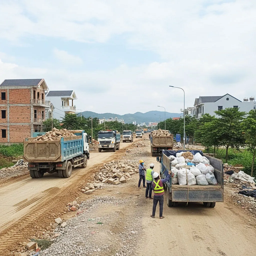 Xây Dựng Việ Hưng nhận vận chuyển đất trạc, trạc thải, rác thải đóng bao tại mọi địa điểm ở phường Việt Hưng, Hà Nội.