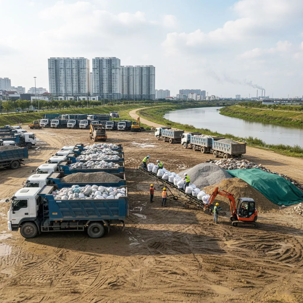 Vận chuyển đất trạc, trạc thải, rác thải đóng bao tại mọi địa điểm tại phường Yên Sở, Hà Nội.