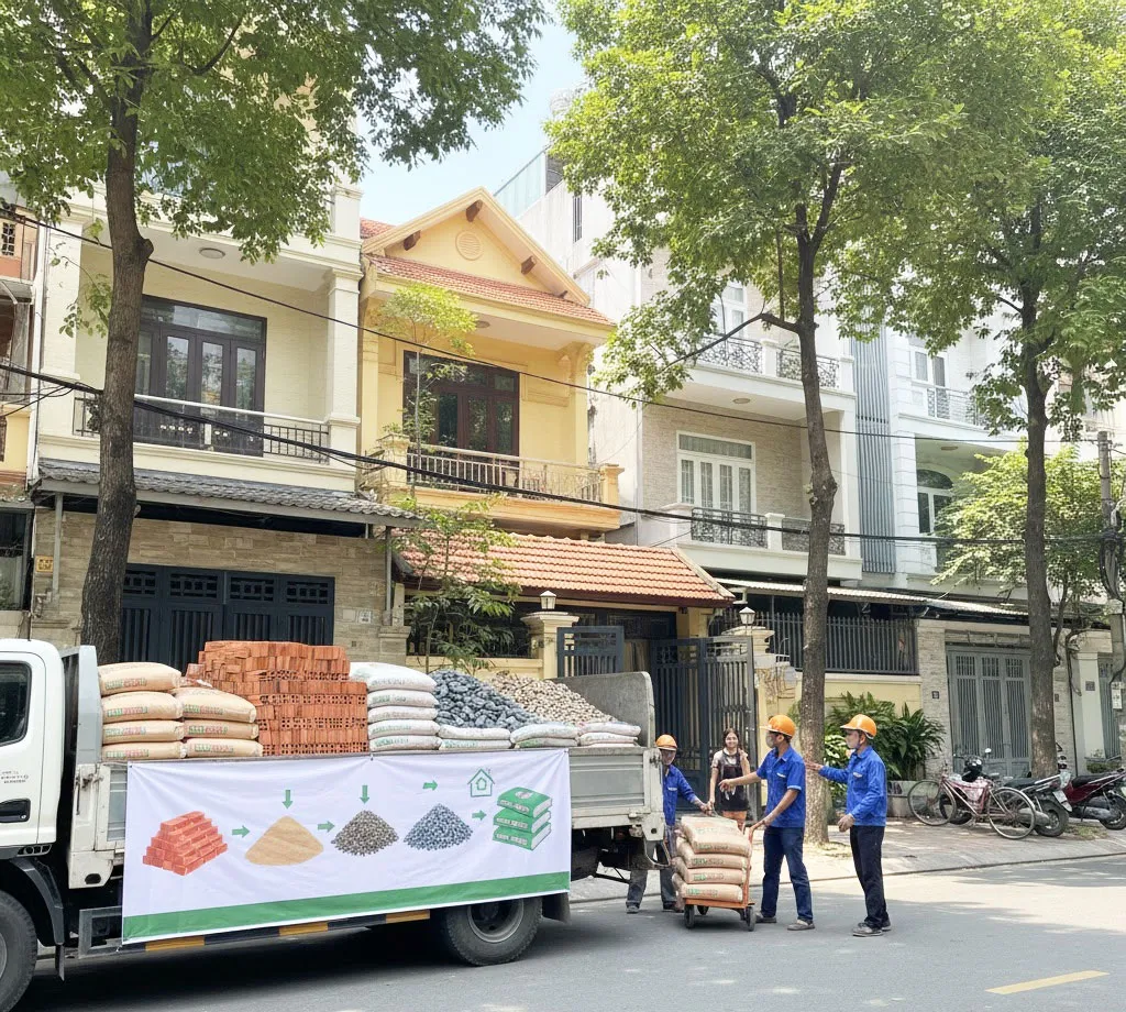 Giao vật liệu tận nơi, nhanh chóng.
