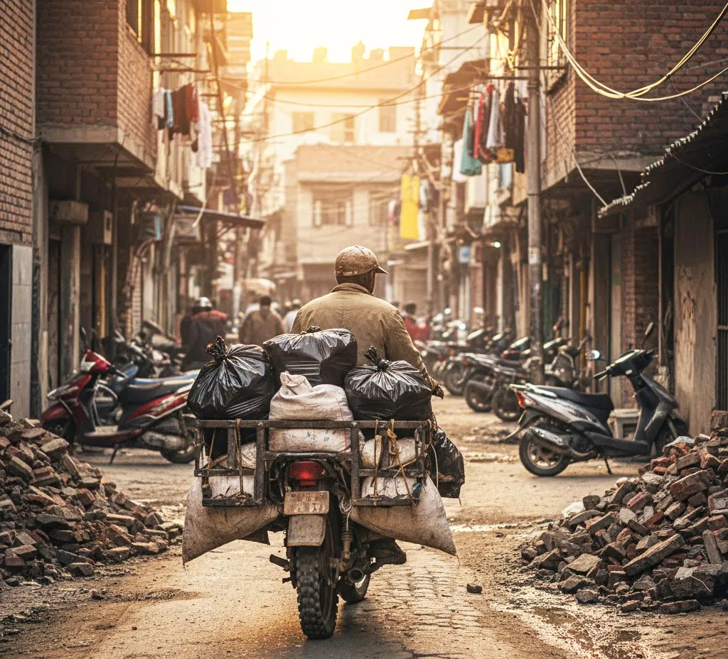 Dịch vụ vận chuyển đất trạc, trạc thải, rác thải đóng bao bằng xe máy tại Xây Dựng Việt Linh.