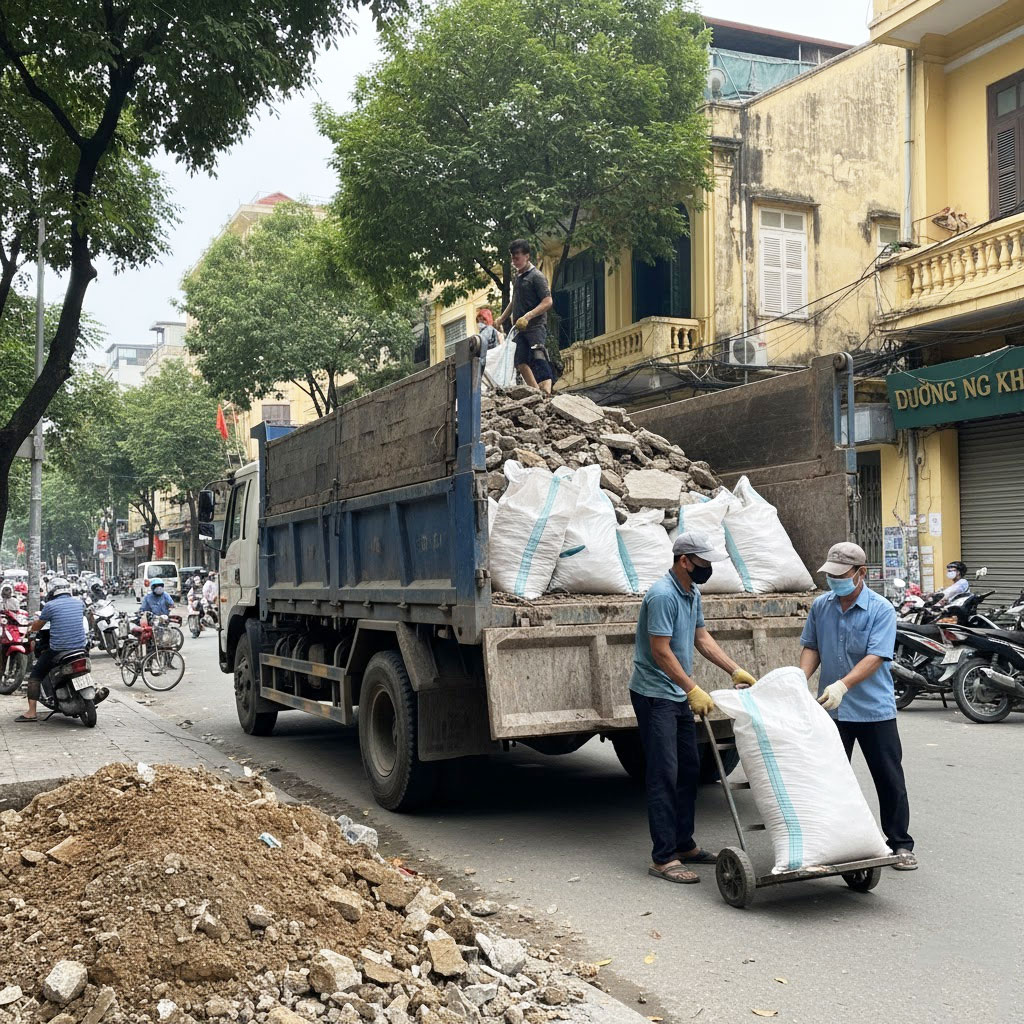 Dịch vụ vận chuyển đất trạc, trạc thải, rác thải đóng bao tại phường Giảng Võ, Hà Nội