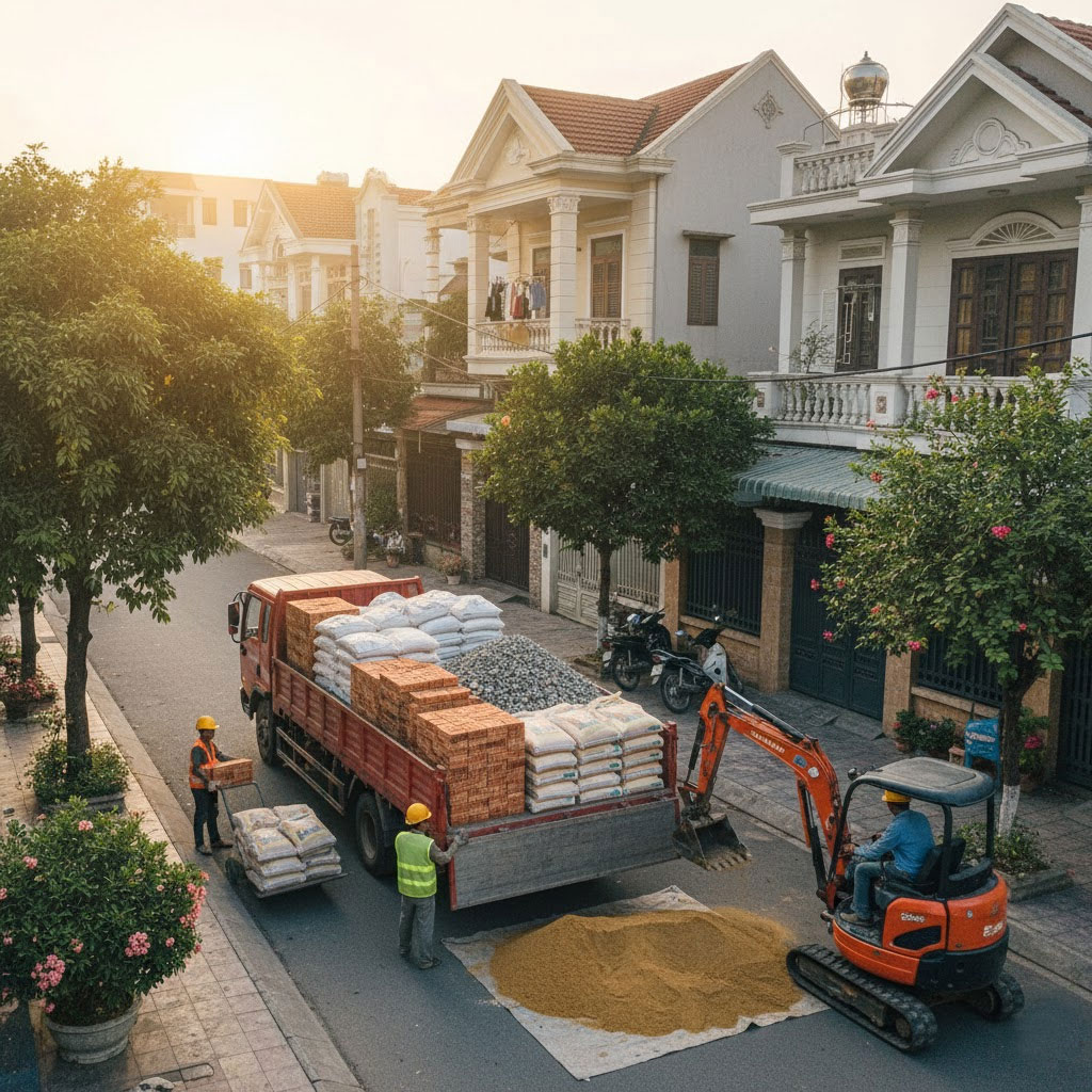 Dịch vụ giao gạch, cát, đá, xi măng đóng bao tận nhà tại phường Hoàng Mai, Hà Nội