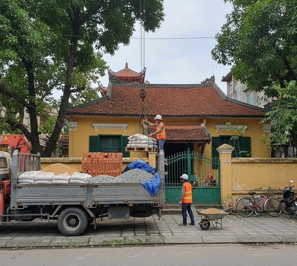 Dịch vụ giao gạch, cát, đá, xi măng đóng bao tận nhà tại phường Hồng Hà, Hà Nội