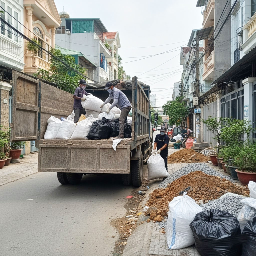 Dịch vụ vận chuyển đất trạc, trạc thải, rác thải đóng bao tại phường Khương Đình, Hà Nội