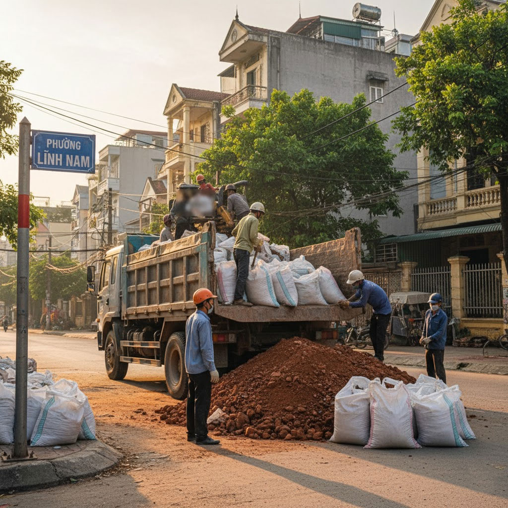 Dịch vụ vận chuyển đất trạc, trạc thải, rác thải đóng bao tại phường Lĩnh Nam, Hà Nội
