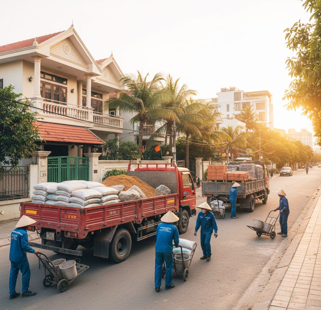 Dịch vụ giao gạch, cát, đá, xi măng đóng bao tận nhà tại phường Long Biên, Hà Nội