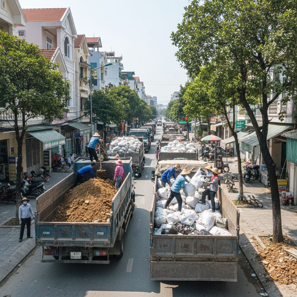 Dịch vụ vận chuyển đất trạc, trạc thải, rác thải đóng bao tại phường Ô Chợ Dừa, Hà Nội