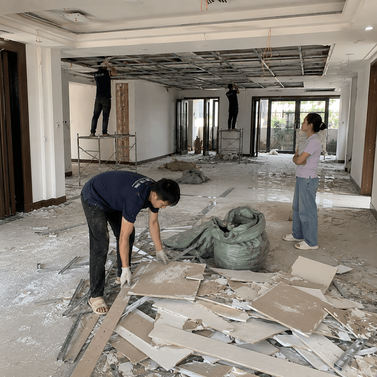 Hình ảnh phá dỡ trần thạch cao trong Biệt thự ở Ba Đình