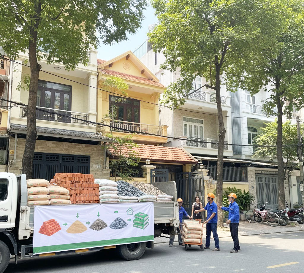 Dịch vụ giao gạch, cát, đá, xi măng đóng bao tận nhà tại phường Phú Lương, Hà Nội