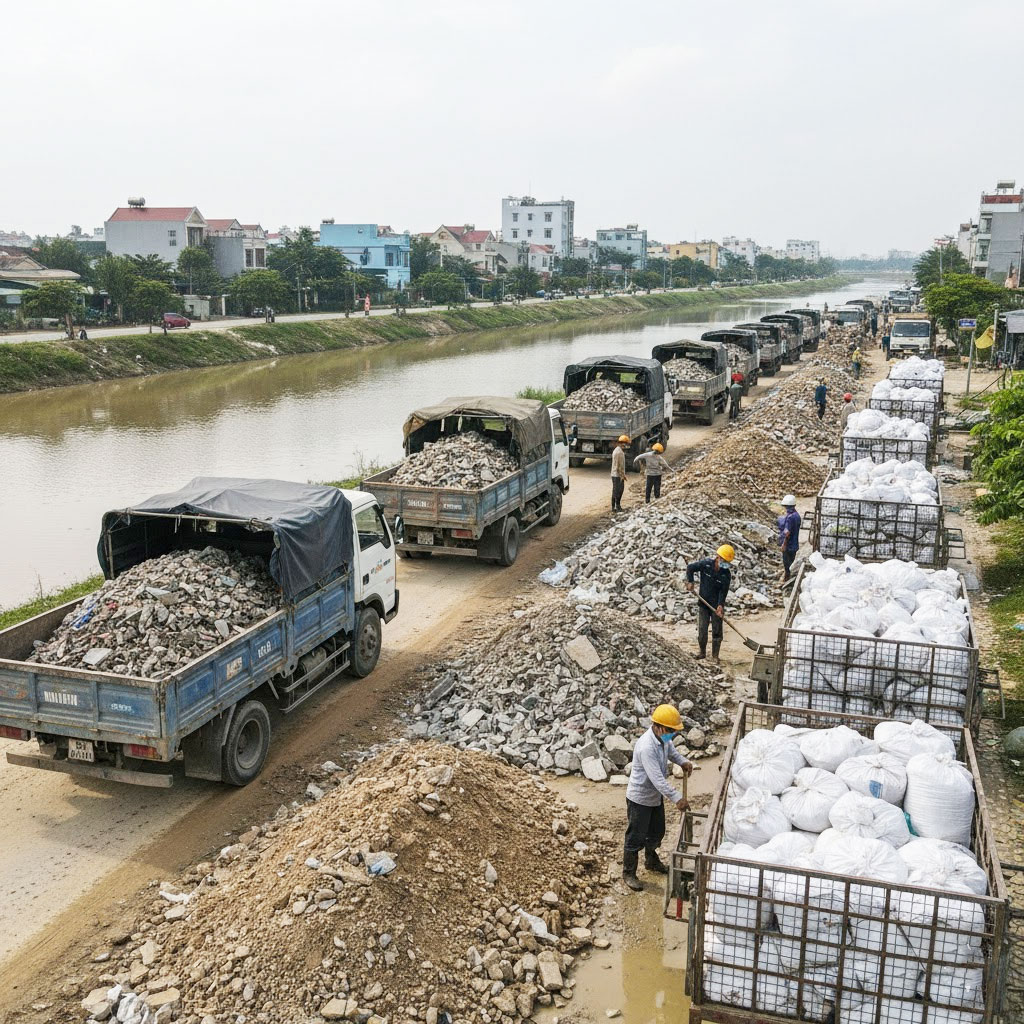Dịch vụ vận chuyển đất trạc, trạc thải, rác thải đóng bao tại phường Thanh Liệt, Hà Nội