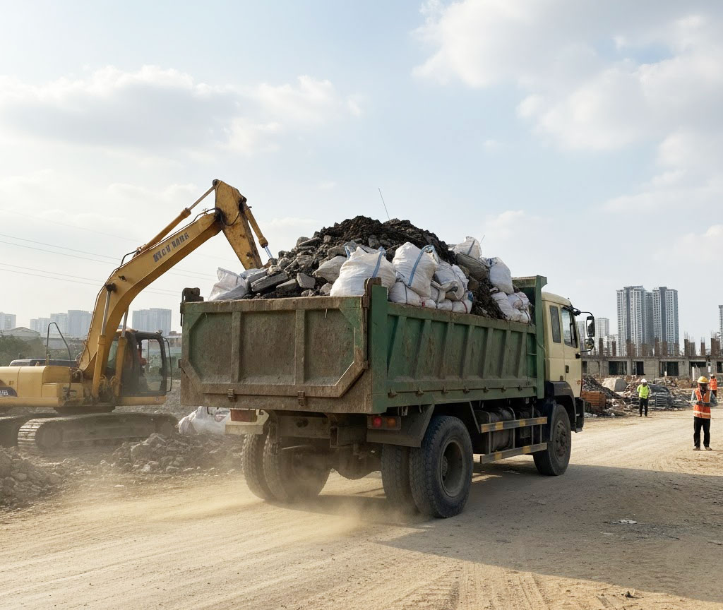 Dịch vụ vận chuyển đất trạc, trạc thải, rác thải đóng bao uy tín tại Hà Nội của Xây Dựng Việt Linh