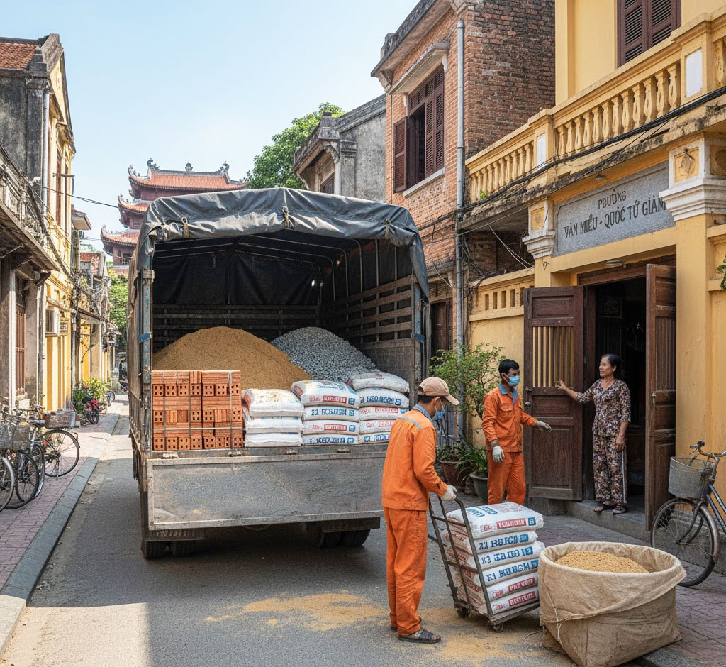 Dịch vụ giao gạch, cát, đá, xi măng đóng bao tận nhà tại phường Văn Miếu - Quốc Tử Giám, Hà Nội