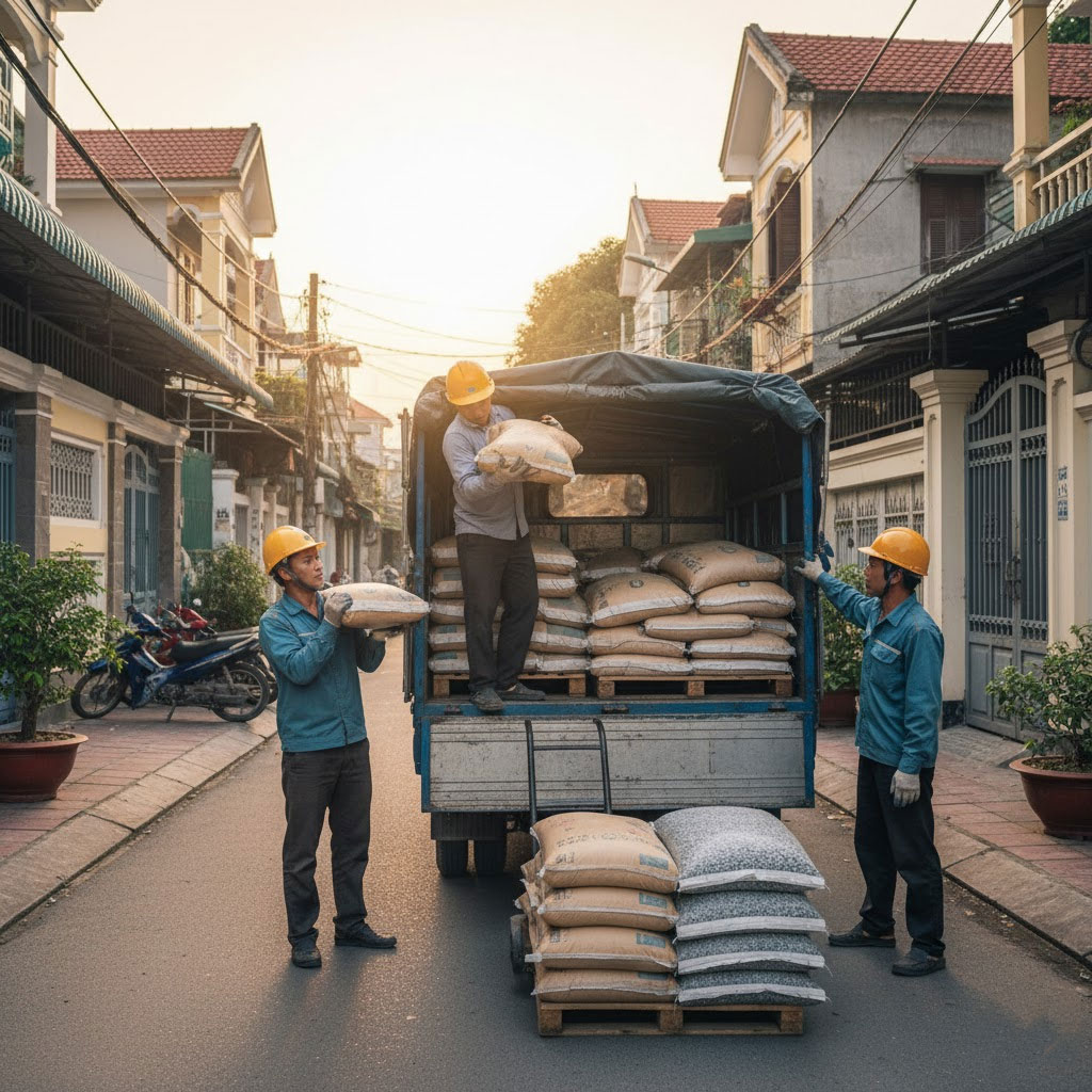 Dịch vụ giao gạch, cát, đá, xi măng đóng bao tận nhà tại phường Vĩnh Hưng, Hà Nội